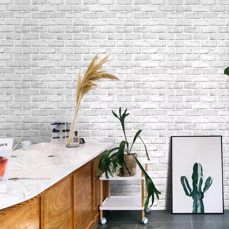 practicalWs 17.5''Ã—236.2'' White/Gray Brick Pattern Wallpaper Self-Adhesive 3D Effect Wall Paper Peel and Stick Removable Vinyl Film for Home Decoration, Cover Furniture, Christmas Wall Decoration - Image 3